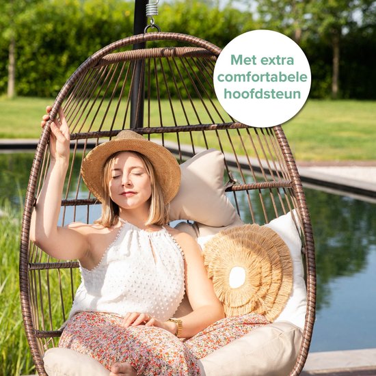 Vita5 Egg Hangstoel – Voor Binnen en Buiten – tot 150kg – Opvouwbaar - Incl. Standaard, Kussen en Waterdichte Beschermhoes – Cocoon Stoel - Crème Wit