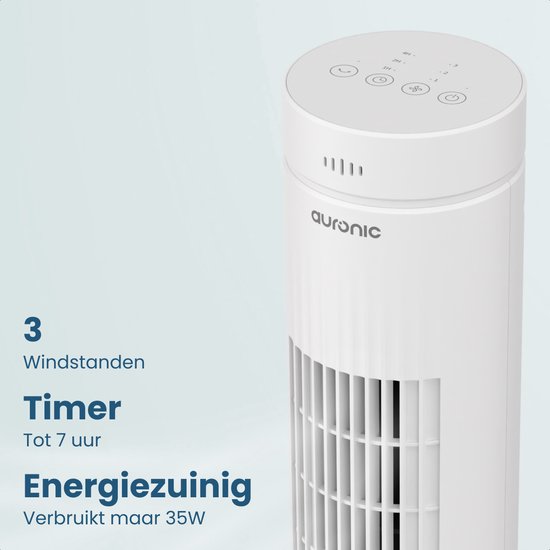 Auronic Torenventilator - Met Afstandsbediening en Timer - Ventilator - 60° Oscillatie - 76 cm - Wit