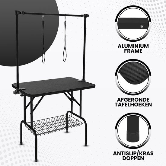 Animali Trimtafel - Trimtafel voor honden\katten - Hondentrimtafel - Inklapbaar - Aanlijnoptie - Opbergmand - 80KG draagvermogen - Zwart