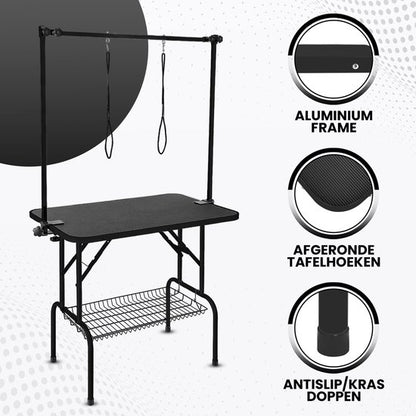 Animali Trimtafel - Trimtafel voor honden\katten - Hondentrimtafel - Inklapbaar - Aanlijnoptie - Opbergmand - 80KG draagvermogen - Zwart