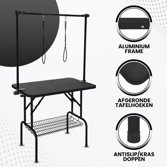 Animali Trimtafel - Trimtafel voor honden\katten - Hondentrimtafel - Inklapbaar - Aanlijnoptie - Opbergmand - 80KG draagvermogen - Zwart