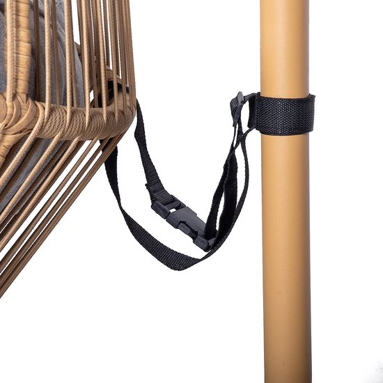 Ogarden Hangstoel Havana– Egg Chair met Bruin Standaard – Grijs Kussen – Voor Binnen & Buiten
