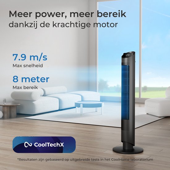 CoolHome Airflow Pro Ventilator – Torenventilator met Afstandsbediening – Waaier met Ionisator – 102 cm – Dimbaar LED-scherm – 6 Snelheden – Zwart