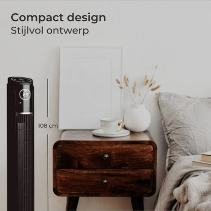 CoolHome CF2203 Design Ventilator Zwart - Torenventilator - Afstandsbediening en Timer - Kolomventilator met Luchtreiniger - Dimbaar LED-scherm - Ventilator Staand