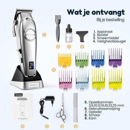Hondentondeuse Dikke Vacht - Draadloos 5,5u - Fluisterstil <50dB - 2 Snelheden - Hondentrimmer - Honden Tondeuse Trimset - Video & E-book - RVS - Groomzo