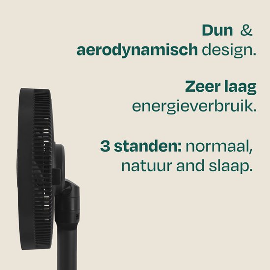 VONROC BREEZE Draadloze Ventilator – Fluisterstil (<44 dB) – 24 snelheden – lichtgewicht en draagbaar - 3 windmodi: Natuurlijk, Slaap, Normaal – Modulair: tafelventilator én vloerventilator – Luxe touchdisplay – Incl. afstandsbediening – Zwart
