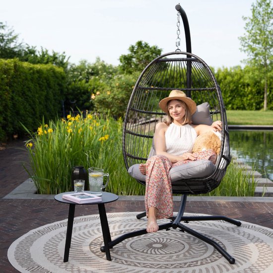 Vita5 Egg Hangstoel – Met Standaard – Binnen en Buiten – Cocoon Stoel - Opvouwbaar - Tot 150kg – Incl. Kussen en Waterdichte Beschermhoes – Lichtgrijs