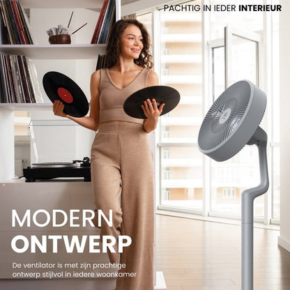 AirKing Statiefventilator - Extreem Stil en energiezuinige ventilator met 15 snelheden, DC Motor, Timer en Nachtmodus - In hoogte verstelbaar (60-105cm) - Horizontale + verticale oscillatie - Grijs