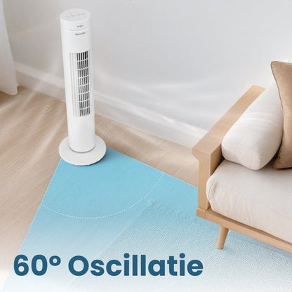 Auronic Torenventilator - Met Afstandsbediening en Timer - Ventilator - 60° Oscillatie - 76 cm - Wit