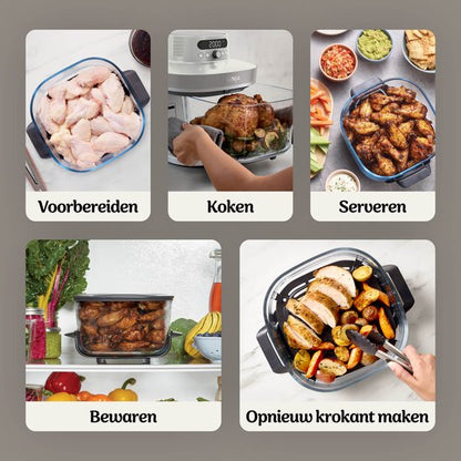 Ninja CRISPi PRO 7-in-1 Glazen Airfryer met 7 functies - Airfryen, Bakken, Braden, Rijzen, Drogen. Max Crisp en Opnieuw krokant maken - 2.3 liter en 5.7 liter glazen schaal - PFAS vrij koken - Stone - AS101EULG