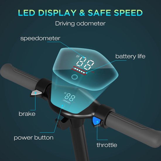 RCB Elektrische Step Kinderen - 6.5 inch- Verlichting - 5/10/15 km/u - zwart
