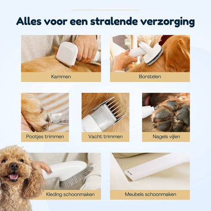 Hondentondeuse Met Stofzuiger - 20-Delig - 1,5L Opvangbak - Hondentrimmer Tondeuse - Honden Tondeuse - Honden Trimset - Incl. Video & E-book - Groomzo