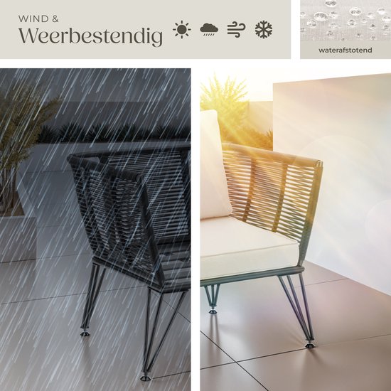 tectake® Loungestoelen Sundo - 2 Fauteuils voor Tuinset, Balkonset of Terras - Wicker Tuinstoelen Set in Rope-Design - Weerbestendig - Inclusief Kussens - Loungestoel Buiten - Loungeset Tuinmeubels
