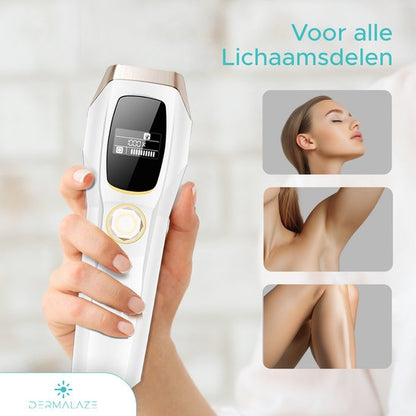 Dermalaze IPL Ontharingsapparaat – IPL Laser voor Permanente Haarverwijdering – Voor Mannen & Vrouwen – Pijnloos Thuisgebruik – Met LED Scherm –1.000.000 Flitsen – Scheermes – Beschermbril – 10 Standen – Ontharingsapparaten