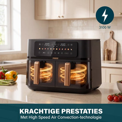 Princess 182272 Dubbele Airfryer - 2x 4.5L - 9 liter - 2 manden - XXL - Touchscreen - Kijkvenster - 12 programma's - 3100W