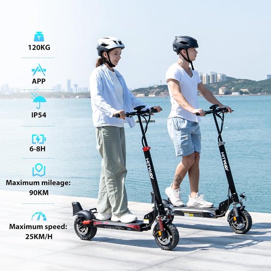 HITWAY Elektrische Step H9 Pro ABE - E Scooter met 10 Inch Banden en een 20.8Ah Batterij met Hoge Capaciteit – Actieradius van 80-90 km – 500W motor – Opvouwbaar – IP54 Waterdicht – Slimme bediening via App