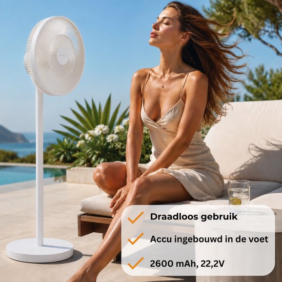 Evolar Smart Ventilator Staand - 36W - Incl. Accu - Statiefventilator - Ambient Light - WiFi - App & Afstandsbediening - EVO-SF36WW