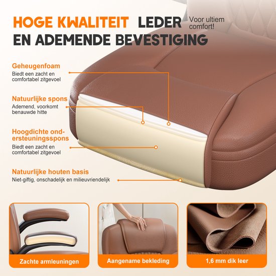 Elekiatech Ergonomische Bureaustoel-Bureaustoel-met 90°-120°Rugleuning Bureaustoelen voor Volwassenen-Inklapbare Armleuningen-Office Chair-Gaming Stoel-150kg - Bruin