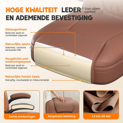Elekiatech Ergonomische Bureaustoel-Bureaustoel-met 90°-120°Rugleuning Bureaustoelen voor Volwassenen-Inklapbare Armleuningen-Office Chair-Gaming Stoel-150kg - Bruin