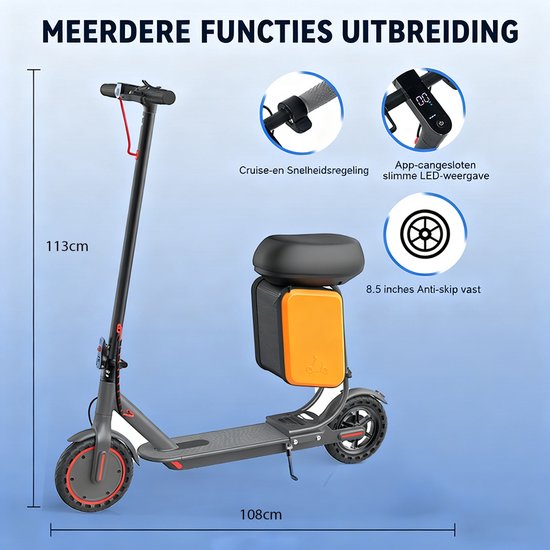 AOVOPRO LP60XB Elektrische Step met Zadel – 250W Motor – 25 km/u – App-bediening – Dubbel Remsysteem – Opvouwbare – voor Volwassenen