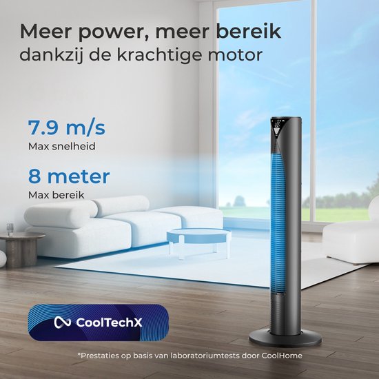 CoolHome CF2205 Ventilator - Stille torenventilator met afstandsbediening - Waaier met timer - Ventilator staand - Tower fan met dimbaar LED scherm - 96 cm - Zwart