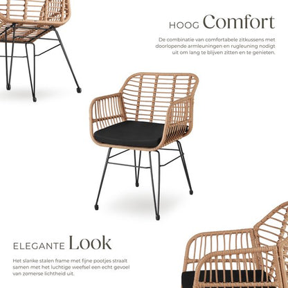 tectake® Tuinset Molfetta - Outdoor Wicker Zitgroep - Meubel voor 2 Personen - 3-delige Bistroset - Balkonmeubel - Tuinmeubelset met 2 Stoelen + Tafel - Kleine Weerbestendige Lounge voor Tuin, Balkon, Terras