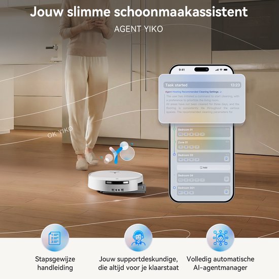 ECOVACS DEEBOT T90 OMNI – Robotstofzuiger – OZMO Roller dweil – 30.000 Pa –ZeroTangle 4.0 Anti-tangle –AIVI 3D obstakelvermijding–Zelfreinigend– Voor harde vloeren & tapijt–Wit–T80 Upgrade