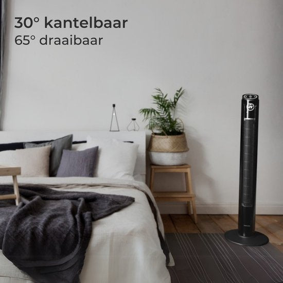 CoolHome CF2203 Design Ventilator Zwart - Torenventilator - Afstandsbediening en Timer - Kolomventilator met Luchtreiniger - Dimbaar LED-scherm - Ventilator Staand