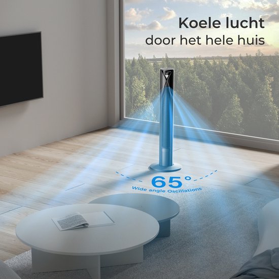 CoolHome CF2205 Ventilator - Stille torenventilator met afstandsbediening - Waaier met timer - Ventilator staand - Tower fan met dimbaar LED scherm - 96 cm - Zwart