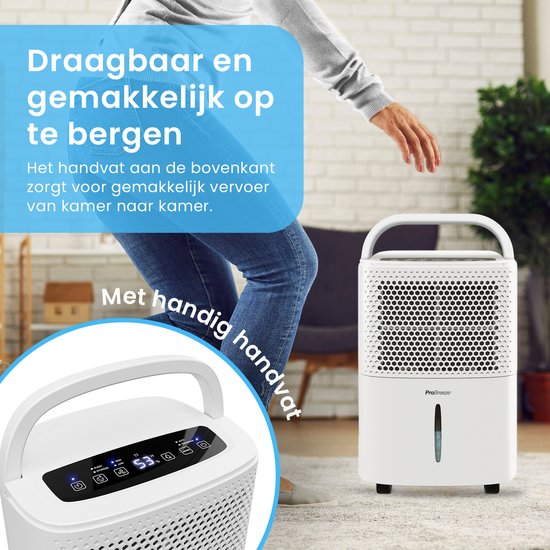 Pro Breeze 12L/dag Luchtontvochtiger – Digitale Vochtigheidsweergave, Slaapmodus, Continue Afvoer Optie en 24-uurs timer – 1.8L Tank Verwijderd Schimmel, Damp en Vocht - Dehumidifier voor Thuis, Garage en Kelder