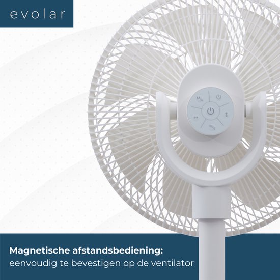Evolar Smart Ventilator Staand - 36W - Incl. Accu - Statiefventilator - Ambient Light - WiFi - App & Afstandsbediening - EVO-SF36WW