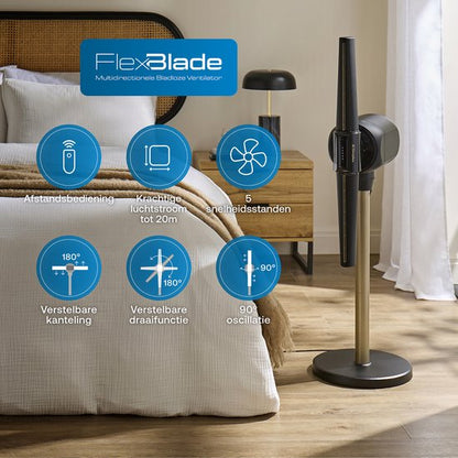 Dimplex FlexBlade Ventilator Bladloos – Oscillerende Tafelventilator - 180° Kantelbaar - 5 Snelheden & Timer - 20m Bereik – Waaier (36dB) - Magnetische Afstandsbediening