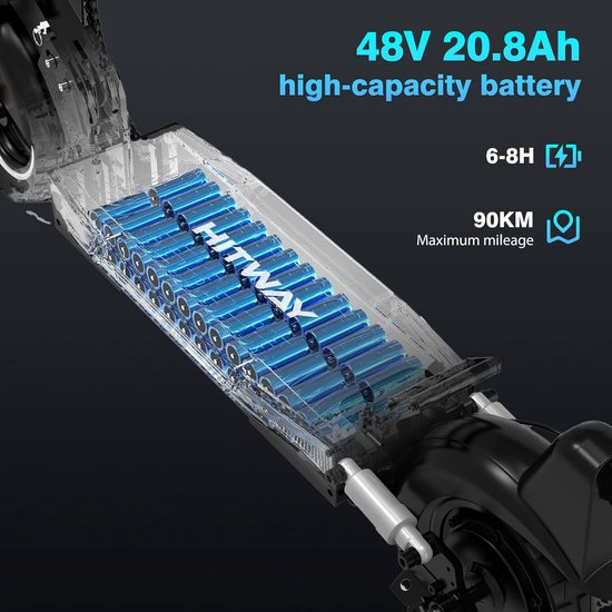 HITWAY Elektrische Step H9 Pro ABE - E Scooter met 10 Inch Banden en een 20.8Ah Batterij met Hoge Capaciteit – Actieradius van 80-90 km – 500W motor – Opvouwbaar – IP54 Waterdicht – Slimme bediening via App