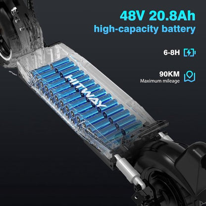 HITWAY Elektrische Step H9 Pro ABE - E Scooter met 10 Inch Banden en een 20.8Ah Batterij met Hoge Capaciteit – Actieradius van 80-90 km – 500W motor – Opvouwbaar – IP54 Waterdicht – Slimme bediening via App