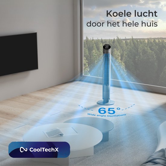 CoolHome Airflow Pro Ventilator – Torenventilator met Afstandsbediening – Waaier met Ionisator – 102 cm – Dimbaar LED-scherm – 6 Snelheden – Zwart