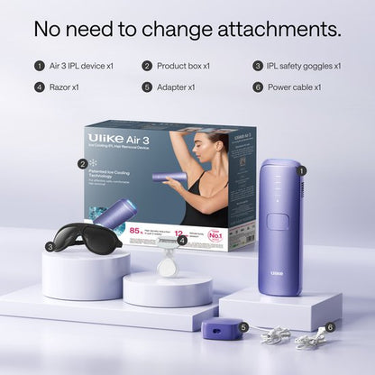 Ulike - Air 3 - Paars - Laser Ontharing Apparaat - IPL Ontharing voor Vrouwen en Mannen met Saffier Ice Cooling - Bijna pijnloos - Langdurige Resultaten voor Gezicht en Lichaam - Geschenkdoos