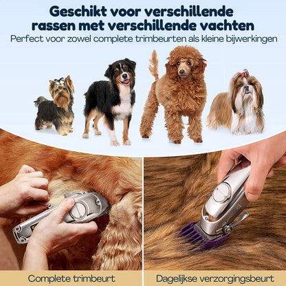 Hondentondeuse Dikke Vacht - Draadloos 5,5u - Fluisterstil <50dB - 2 Snelheden - Hondentrimmer - Honden Tondeuse Trimset - Video & E-book - RVS - Groomzo