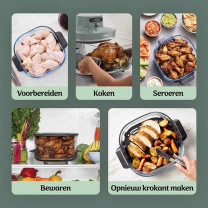 Ninja CRISPi PRO 7-in-1 Glazen Airfryer met 7 functies - Airfryen, Bakken, Braden, Rijzen, Drogen. Max Crisp en Opnieuw krokant maken - 2.3 liter en 5.7 liter glazen schaal - PFAS vrij koken - Grijsgroen - AS101EUGY