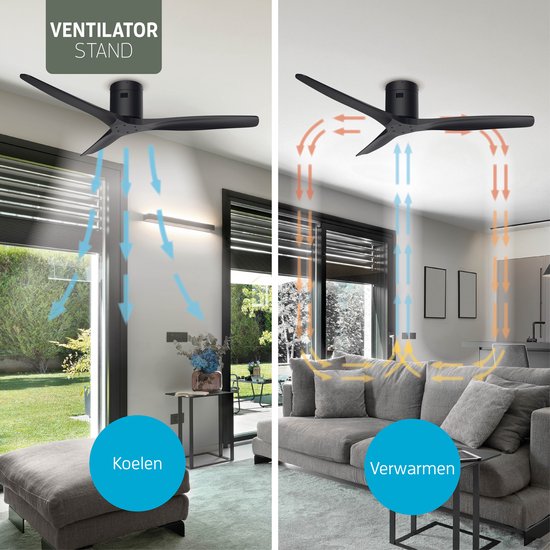 Varin® Smart Plafondventilator - Zwart - Tuya Wifi - Lange bladen - Ø 132cm - 6 snelheden - Super stil 20dB - Met afstandsbediening en gratis app - Ventilatorkachel - Ventilatoren plafond - Plafondventilator - Plafond ventilator slaapkamer