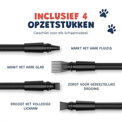 JC Pets Professionele Hondenfohn - Waterblazer voor Honden - Hondenblazer met geluiddemper - Haardroger Hond - Stil Model - Inclusief 4 Opzetstukken - 2800W