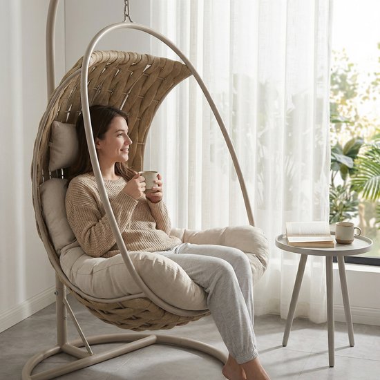 Luxe Hangstoel Sweden - Grijs kussen - Voor Buiten en Binnen