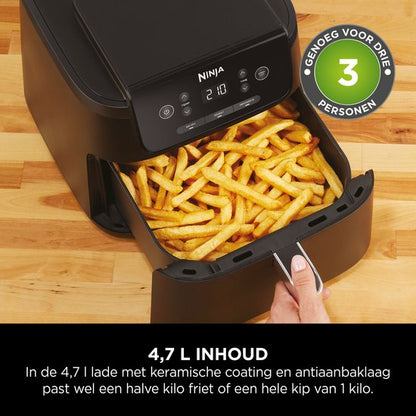 Ninja Airfryer 4,7 liter - Single drawer - Airfryen, Drogen en Opwarmen - Knapperig resultaat, minder vet, lager energieverbruik - AF110EU