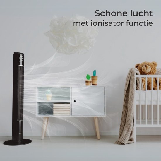 CoolHome CF2203 Design Ventilator Zwart - Torenventilator - Afstandsbediening en Timer - Kolomventilator met Luchtreiniger - Dimbaar LED-scherm - Ventilator Staand