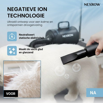 NEXROW® Professionele Hondenföhn 3800W – Waterblazer voor Honden met LCD Display – Stil Design met Negatieve Ionen Functie – 4 Opzetstukken – Zwart