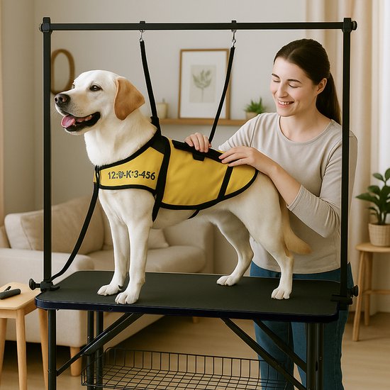 Animali Trimtafel - Trimtafel voor honden\katten - Hondentrimtafel - Inklapbaar - Aanlijnoptie - Opbergmand - 80KG draagvermogen - Zwart