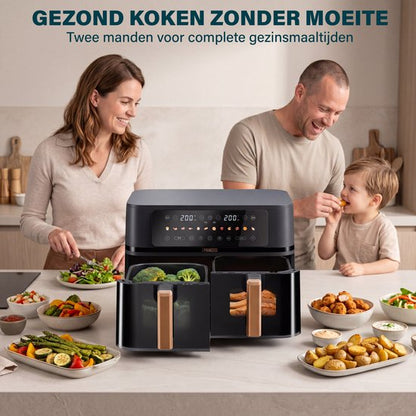 Princess 182272 Dubbele Airfryer - 2x 4.5L - 9 liter - 2 manden - XXL - Touchscreen - Kijkvenster - 12 programma's - 3100W