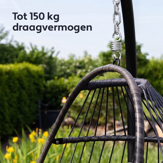 Vita5 Egg Hangstoel – Binnen en Buiten – Cocoon Stoel - met Standaard - tot 150kg – Opvouwbaar - Incl. Kussen en Waterdichte Beschermhoes – Donkerbruin