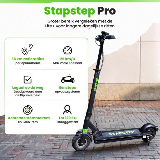 StapStep Pro Elektrische Step voor Volwassenen - Electrische Step - E Step - Wettelijk Toegestaan - 8 Inch - 250W - Snelheid tot 25km/h - Bereik tot 35km - 14KG - Compact Opvouwbaar - Zwart