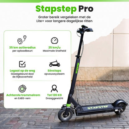 StapStep Pro Elektrische Step voor Volwassenen - Electrische Step - E Step - Wettelijk Toegestaan - 8 Inch - 250W - Snelheid tot 25km/h - Bereik tot 35km - 14KG - Compact Opvouwbaar - Zwart