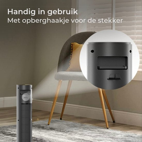 CoolHome CF2205 Ventilator - Stille torenventilator met afstandsbediening - Waaier met timer - Ventilator staand - Tower fan met dimbaar LED scherm - 96 cm - Zwart